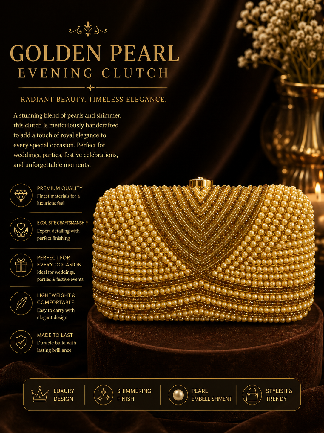 Golden Pearl Evening Clutch ✨