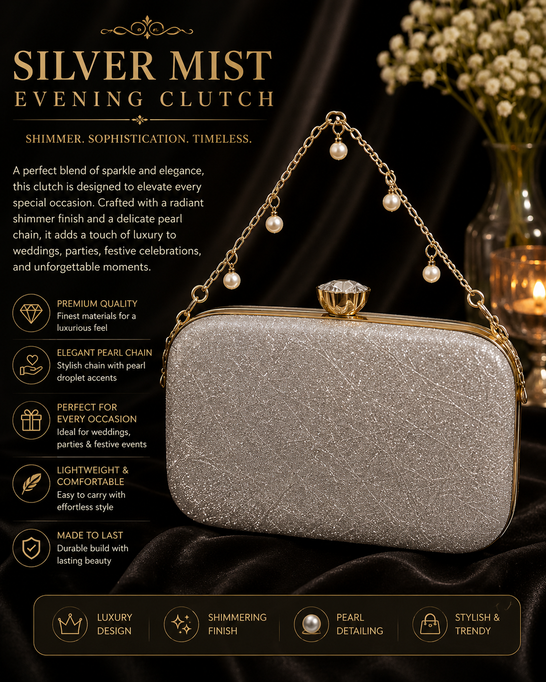 Silver mist clutch
