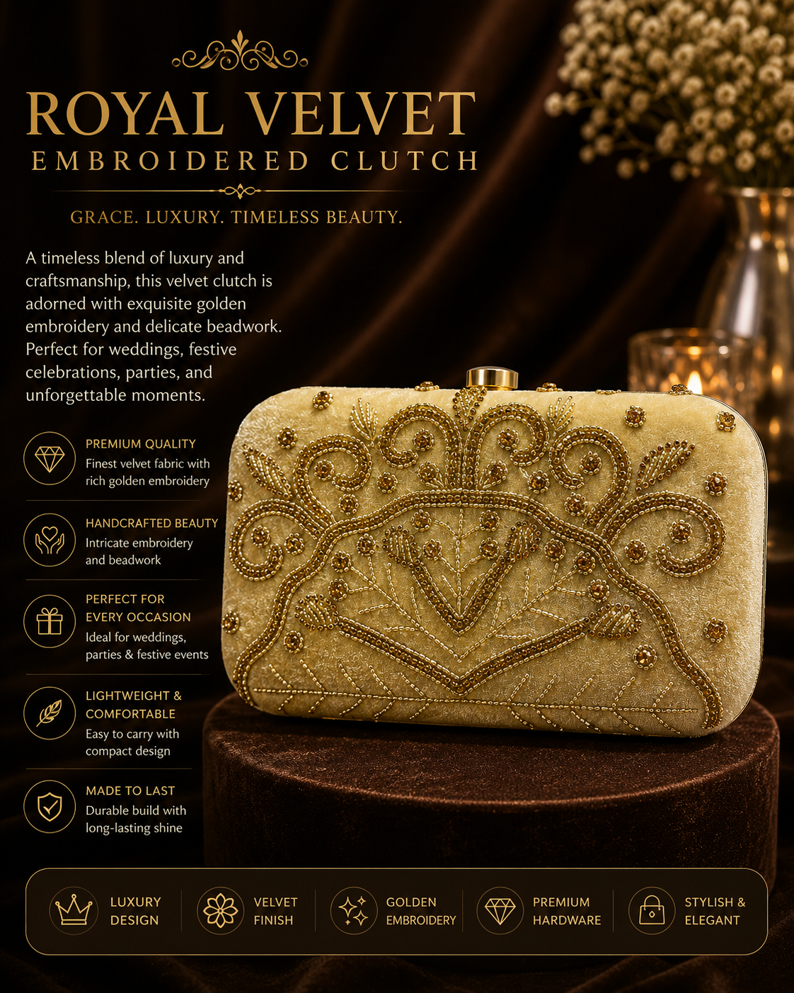 Royal Velvet Embroidered Clutch ✨