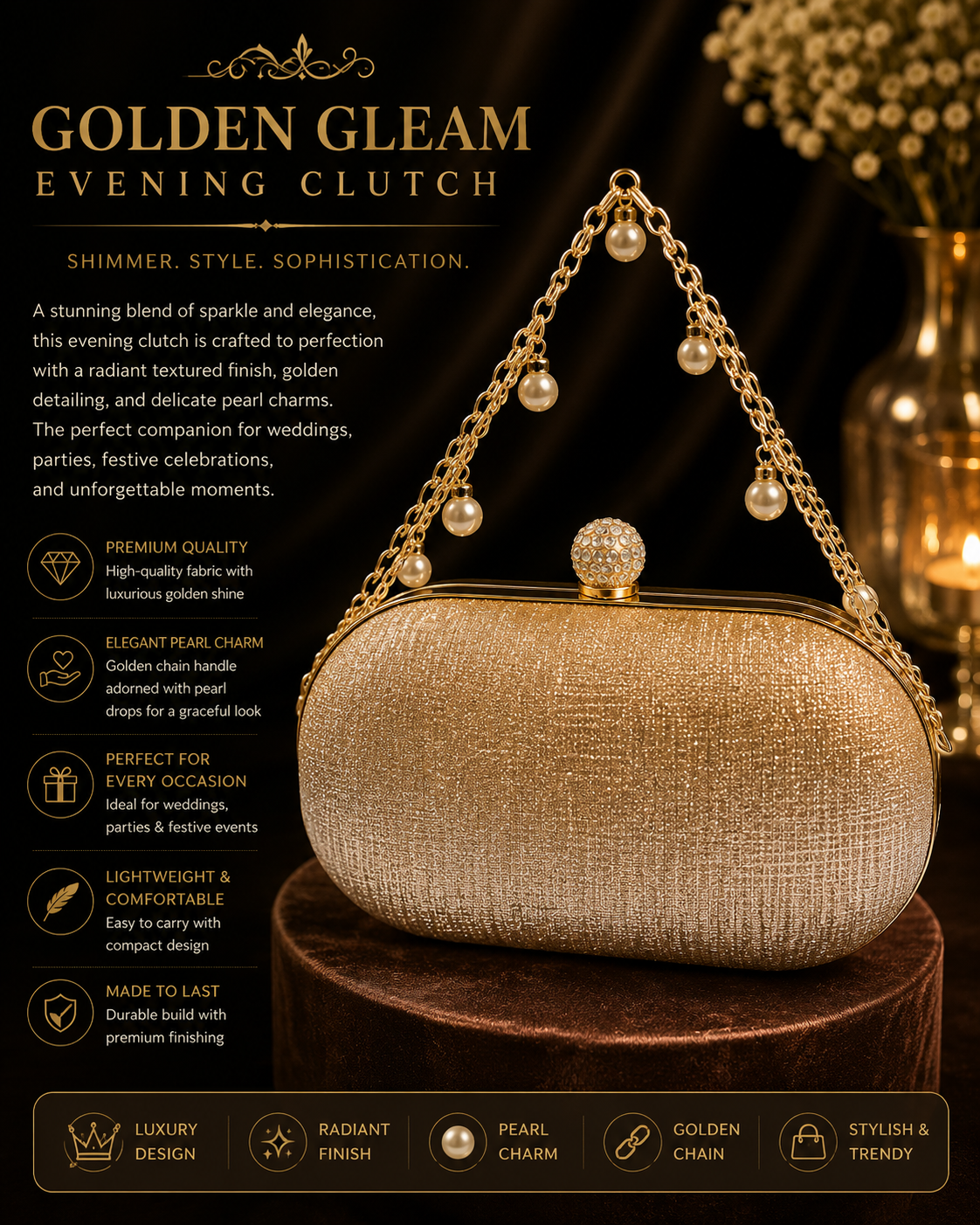 Golden Gleam Evening Clutch