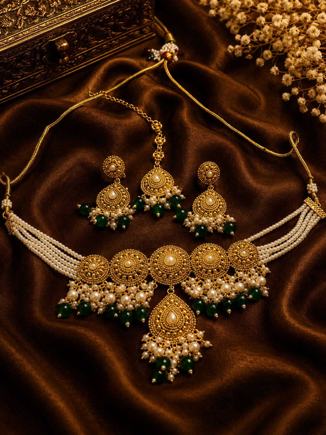 Gold plated green necklace