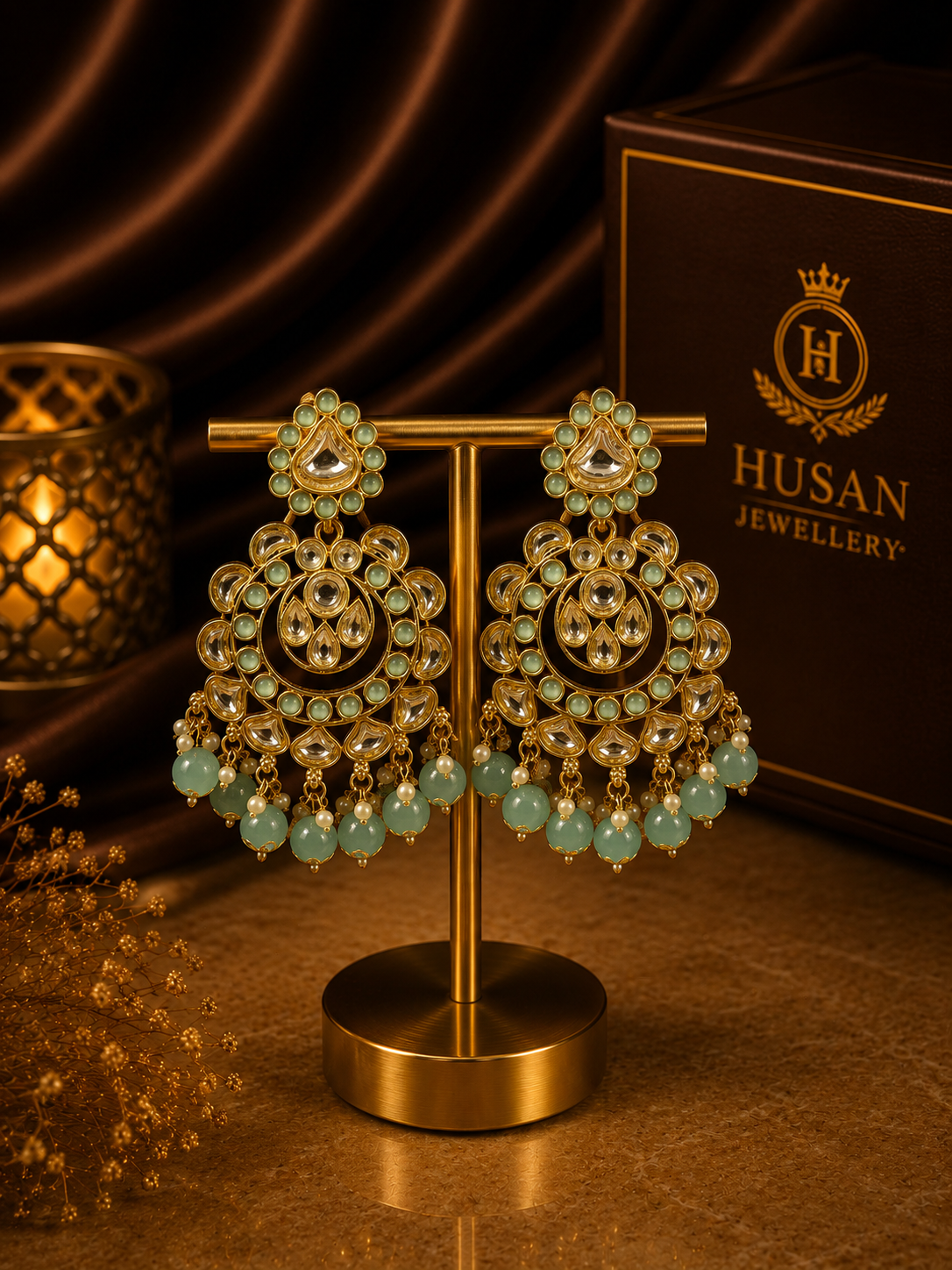 Mint Kundan Chandbali Earrings ✨