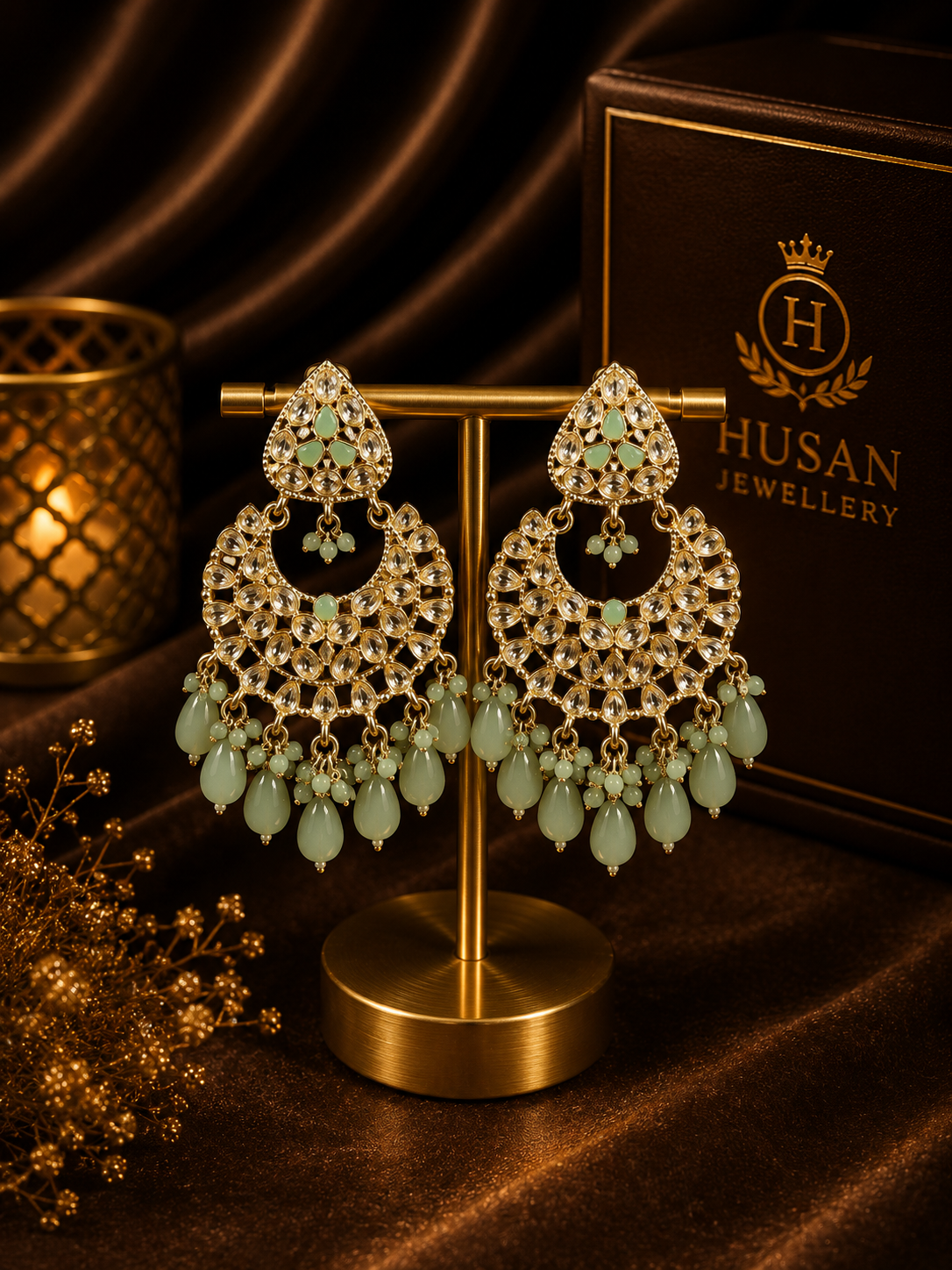 💚 Noor Mint Kundan Chandbali Earrings