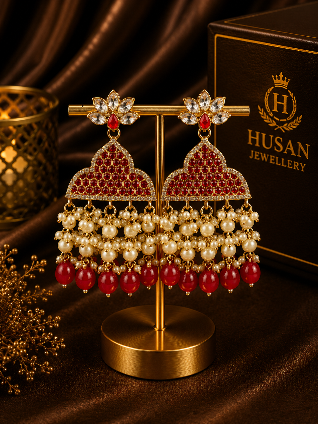 ❤️ Noor Ruby Pearl Chandbali Earrings