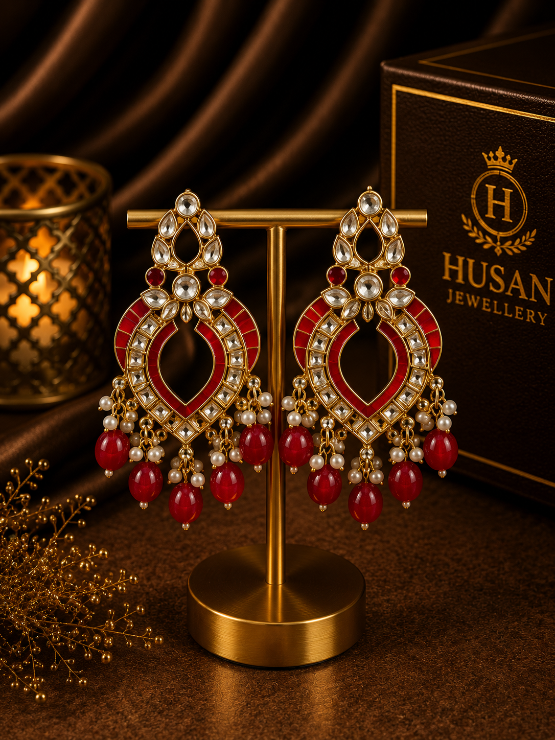 ❤️ Noor Ruby Crystal Chandbali Earrings